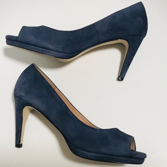 Cole Haan Shoes - COLE HAAN Drado Platform Peep Toe Pump Navy Blazer Suede Size 6.5